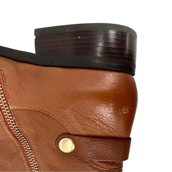 Michael Kors Tan Leather Riding Boots Knee High Zip Low Heel Size 10M Almond Toe - Picture 9 of 12